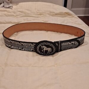 NWOT Handcrafted Black And Silver Horse Belt